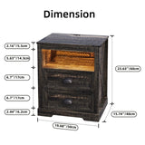 FONTOI Farmhouse Nightstand, End Table with Drawers & Charging Station, Bedside Table with 3 LED Lights Modes, Wood Nightstand with Smart Human Sensor for Bedroom, Brown, Set of 2 FONTOI