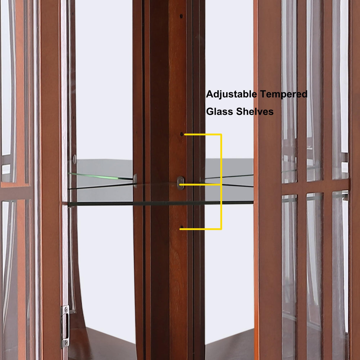 Anveffeg Corner Curio Cabinet with Glass Shelves, Tempered Glass Doors, Solid Wood Legs, 70H x 22W x 16.95D inches (Walnut) Anveffeg