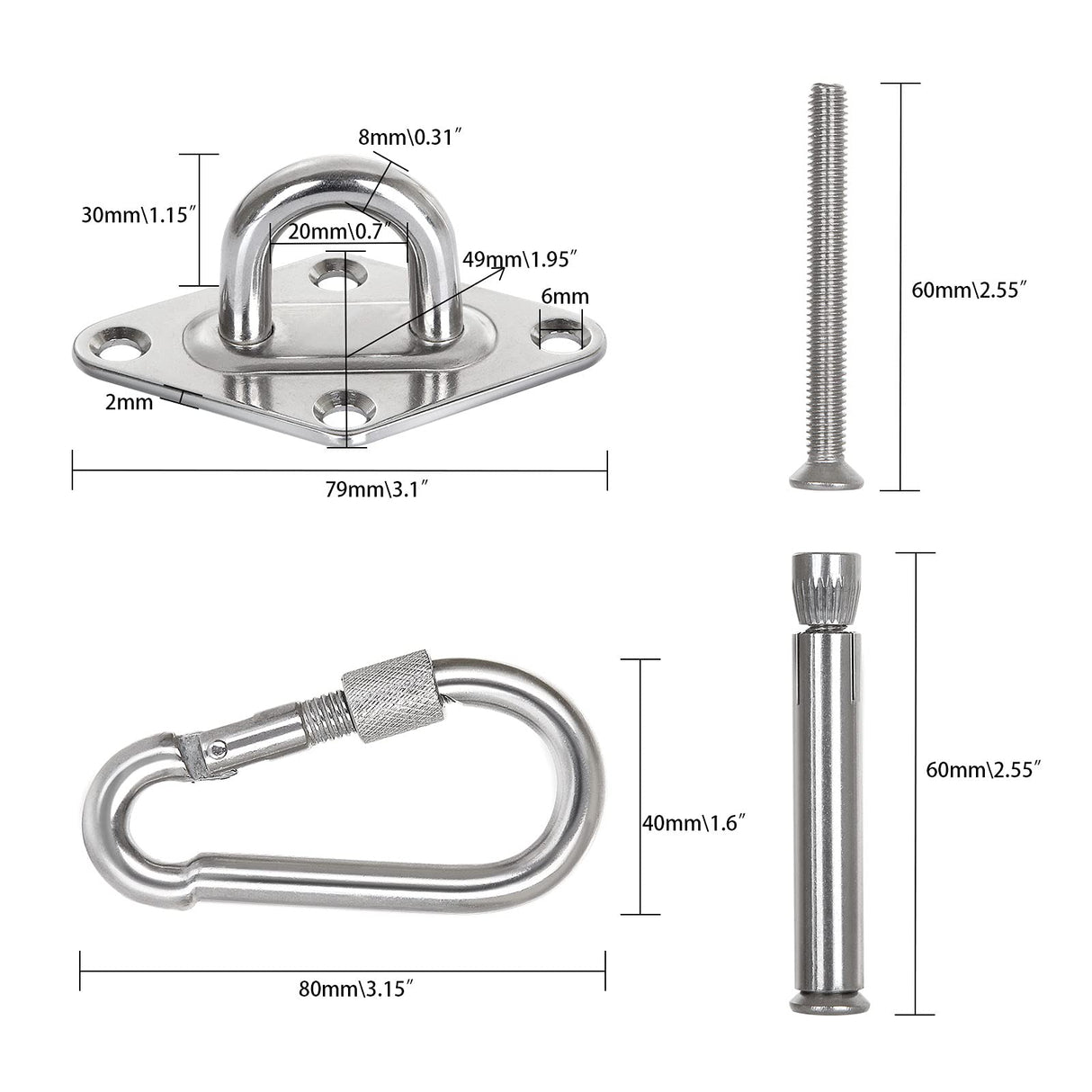 ABuff 1100 lb Heavy Duty Hammock Hanging Kit for Hammock Stands, Yoga & Brazilian Hammocks Hooks, 2-Pack Swing Chair Hammocks Ceiling Fan Sandbag Hook Load-Bearing Hook Shade Net Diamond Fixing Hook ABuff
