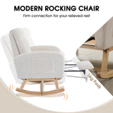 NIOIIKIT Nursery Rocking Chair, Corduroy Upholstered Rocking Chair with Adjustable Footrest, Tufted Rocker Chair with Side Pocket, Glider Rocker for Living Room, Bedroom (Cream Casual) NIOIIKIT