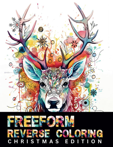 Freeform Reverse Coloring Book Christmas Edition: Unleash Your Creativity: Pen and Ink Drawings Over Watercolor Paintings Majosta