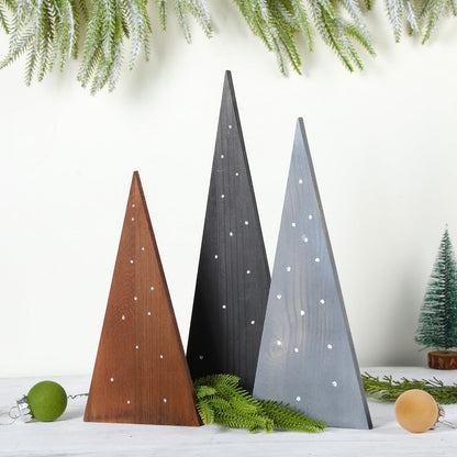 3 Pcs Large Wooden Christmas Trees Tabletop Decorations Minimalist Standing Rustic Wooden Trees Centerpieces Table Signs for Tables Farmhouse Xmas Decor for Home, 10/12/14 inches