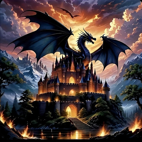 5D Diamond Art Kits for Adults Beginners Dragon Castle，DIY Full Round Drill Diamond Painting Kits, Paint by Diamonds Dots Gem Art Crystal Easy，Home Wall Decor 13.78X13.78 Inch Acelii