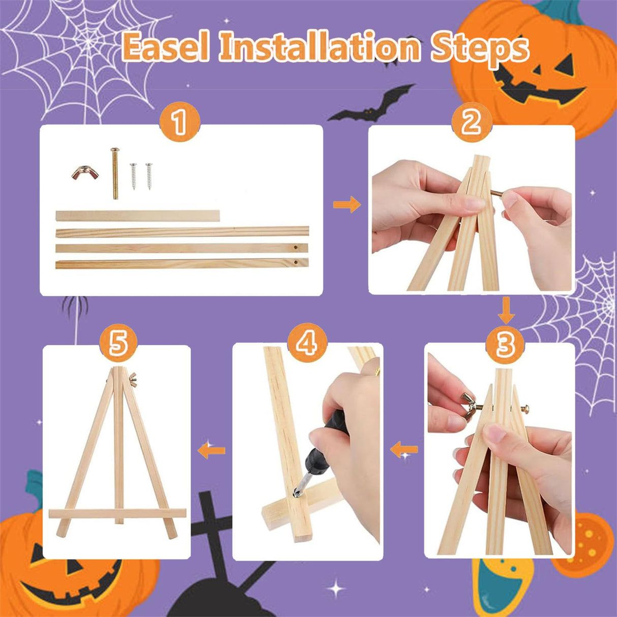 Halloween Paint by Numbers Kit for Kids with Frame - Cat Paint by Number for Kids, Halloween Kid Painting by Number Kits Age 5-8 for Home Wall Decor 8X8inch (with Wooden Easel) ajepon