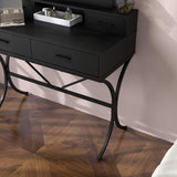 Vanity Table with Lighted Mirror, Modern Makeup Vanity Table with 10 Lights Makeup Desk 4 Drawer Storage Dressing Table for Bedroom (Black) Panana