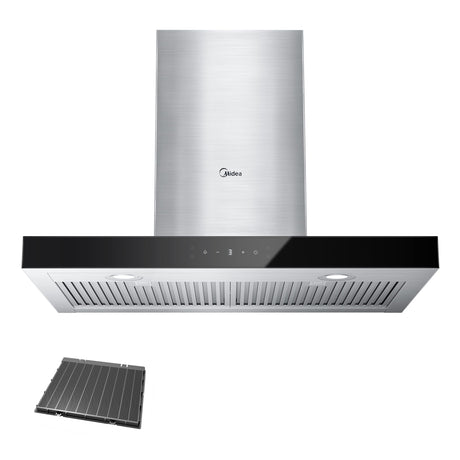 Midea MVT30W9AST Range 30 Inch 450CFM Vent T Shape Stove Hood with 5-Layer Aluminum Permanent Filters Kitchen, Ductless Convertible, 3 Speed Exhaust Fan, Stainless Steel Midea
