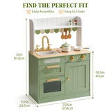 ROBOTIME Play Kitchen for Kids Toddlers, Wooden Pretend Play Kitchen Set Toy with Cutting Food Set, Toys Kitchen Gift for 3+ Year Old Kids, Girls & Boys ROBOTIME