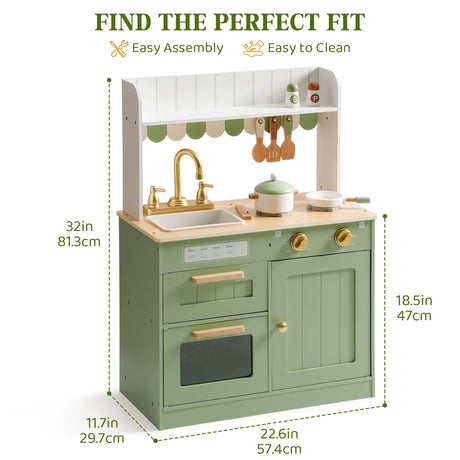 ROBOTIME Play Kitchen for Kids Toddlers, Wooden Pretend Play Kitchen Set Toy with Cutting Food Set, Toys Kitchen Gift for 3+ Year Old Kids, Girls & Boys ROBOTIME