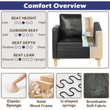 STHOUYN Black Faux Leather Accent Chairs Set of 2 Small Living Room Bedroom Chairs, Comfy Reading Chair Single Sofa for Adults, Suitable Small Spaces Office Couch, Easy Assembly STHOUYN