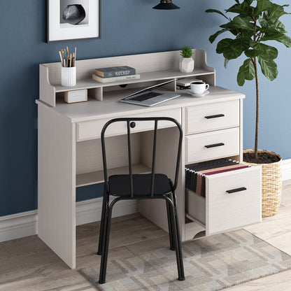 Computer Desk with Drawers and Hutch Shelf, Farmhouse Home Office Desk with Storage Drawers, PC Laptop Workstation Wood Computer Table Writing Study Desk Wooden Desk for Home Office Bedroom, Off White