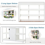 66" Large Outdoor Farmhouse Wooden Potting Bench Table, Garden Workstation with 2 Drawers, Cabinet and Open Shelves for Backyard, Mudroom (White/Outdoor#) CKLMMC