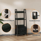 Furologee 4-Tier Ladder Shelf, Ladder Bookshelf with Removable Drawer, Bookcase Storage Rack Organizer, Freestanding Storage Shelves for Living Room, Home Office, Bedroom, Black Oak Furologee