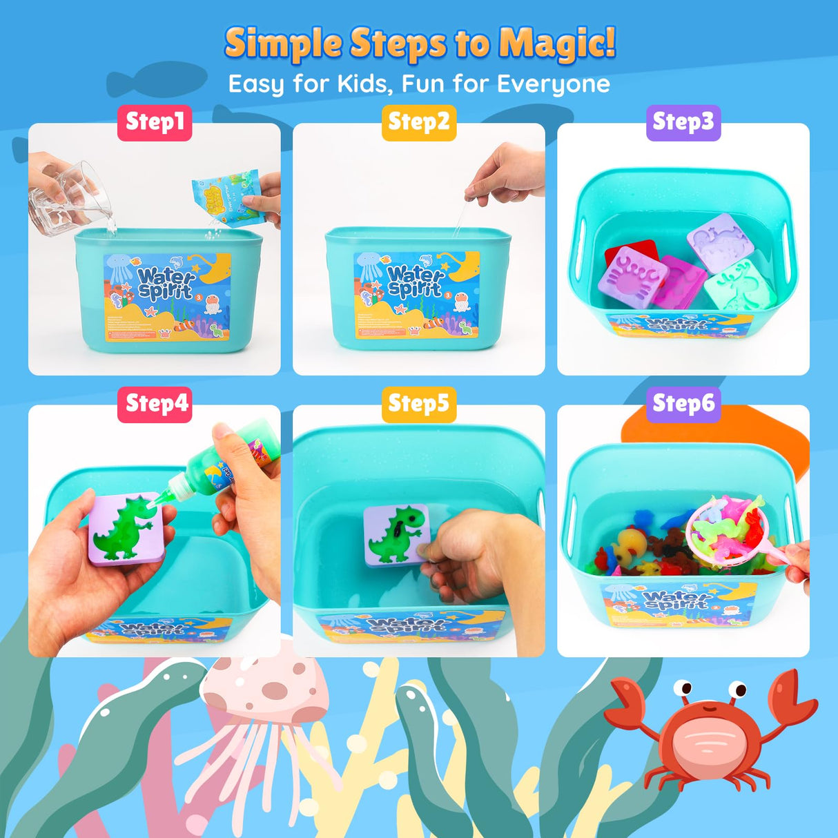 Linzuza Fairy Aqua Water Gel Kit - 20 Color Summer Magic Fairy Kit DIY 3D Squishy Animal Elf with 12 Molds&Storage Boxes Set - Craft Sensory Toy for Kids Ages 6-12 Linzuza