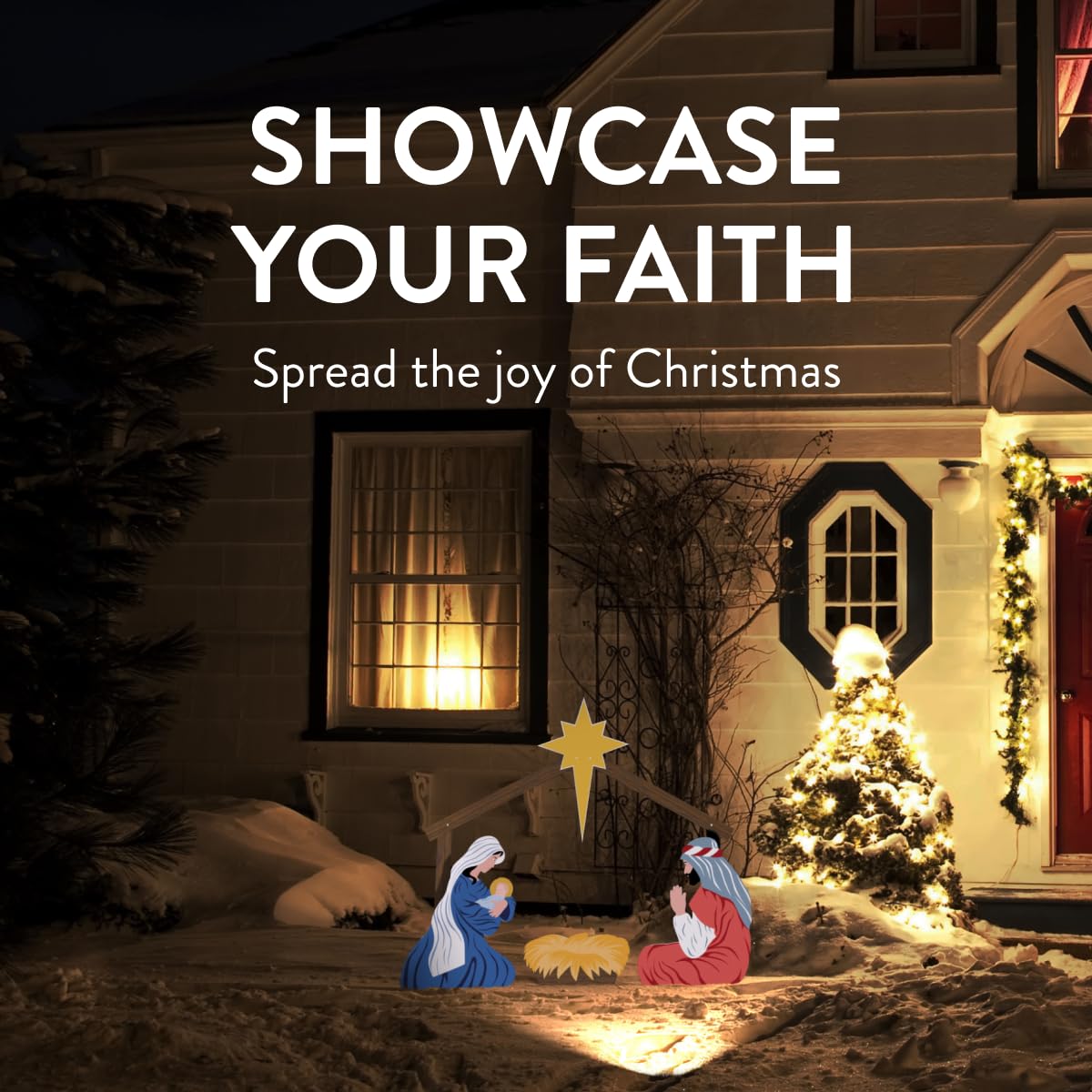 Outdoor Nativity Store Complete Nativity Scene - 12 Weatherproof Nativity Set Figures for Outdoor Christmas Decoration - Easy to Assemble & Store - Standard, White Outdoor Nativity Store