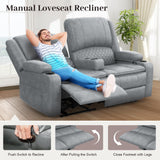 Yolsali Loveseat Recliner Sofa, Manual Reclining Loveseat with Removable Armrest, PU Leather Double Recliner for RV with 2-Tier Cushions, USB Charging Ports, Cup Holders - Gray, PU Yolsali