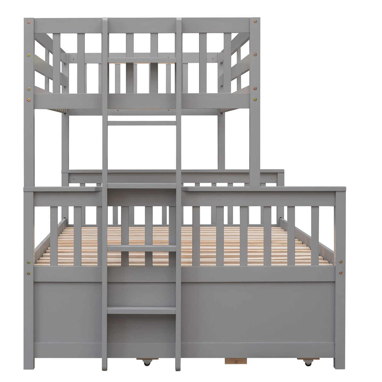 Linique Twin-Over-Full Bunk Bed with Twin Size Trundle,Can be Divided into a Captain Bed with 3 Drawers and a Single Bed for Bedroom,Guest Room(Gray) Linique