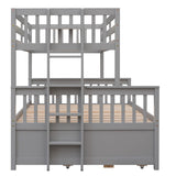 Linique Twin-Over-Full Bunk Bed with Twin Size Trundle,Can be Divided into a Captain Bed with 3 Drawers and a Single Bed for Bedroom,Guest Room(Gray) Linique