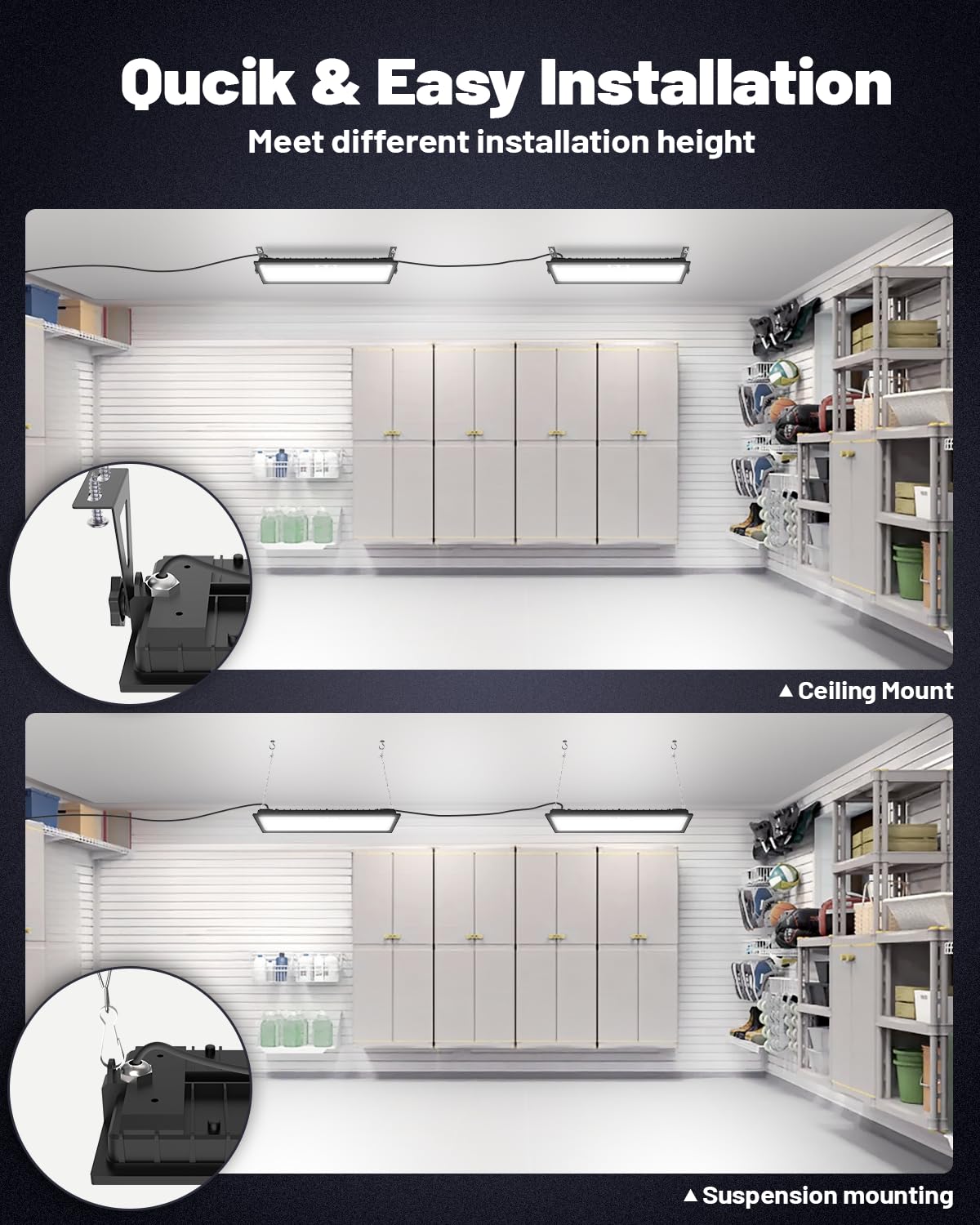 AGranTOP 2 Pack Linkable LED Shop Light - 100W 15000LM Aluminum Plug in Garage Light w/ 9.84ft Power Cord and On/Off Switch, 6500K Shop Lights for Garage, Workshop, Warehouse - WoodArtSupply