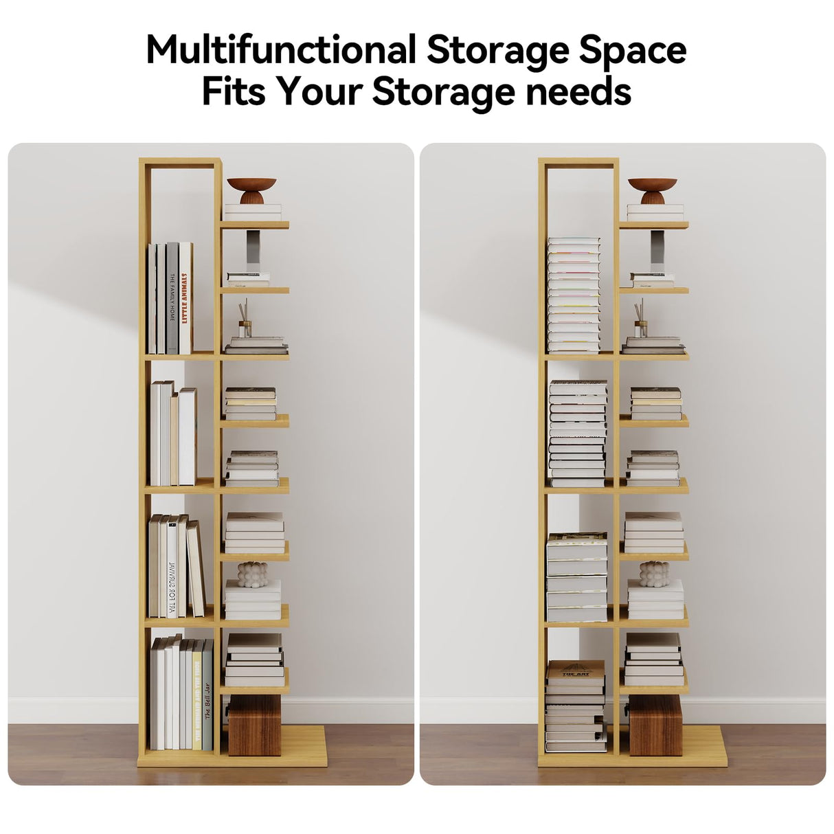 ELECWISH Narrow Bookshelf, 13-Tier Bookcase for Small Space, Tall Vertical Spine Bookshelf Tower, Modern Corner Book Shelf with Storage for Home Office ELECWISH