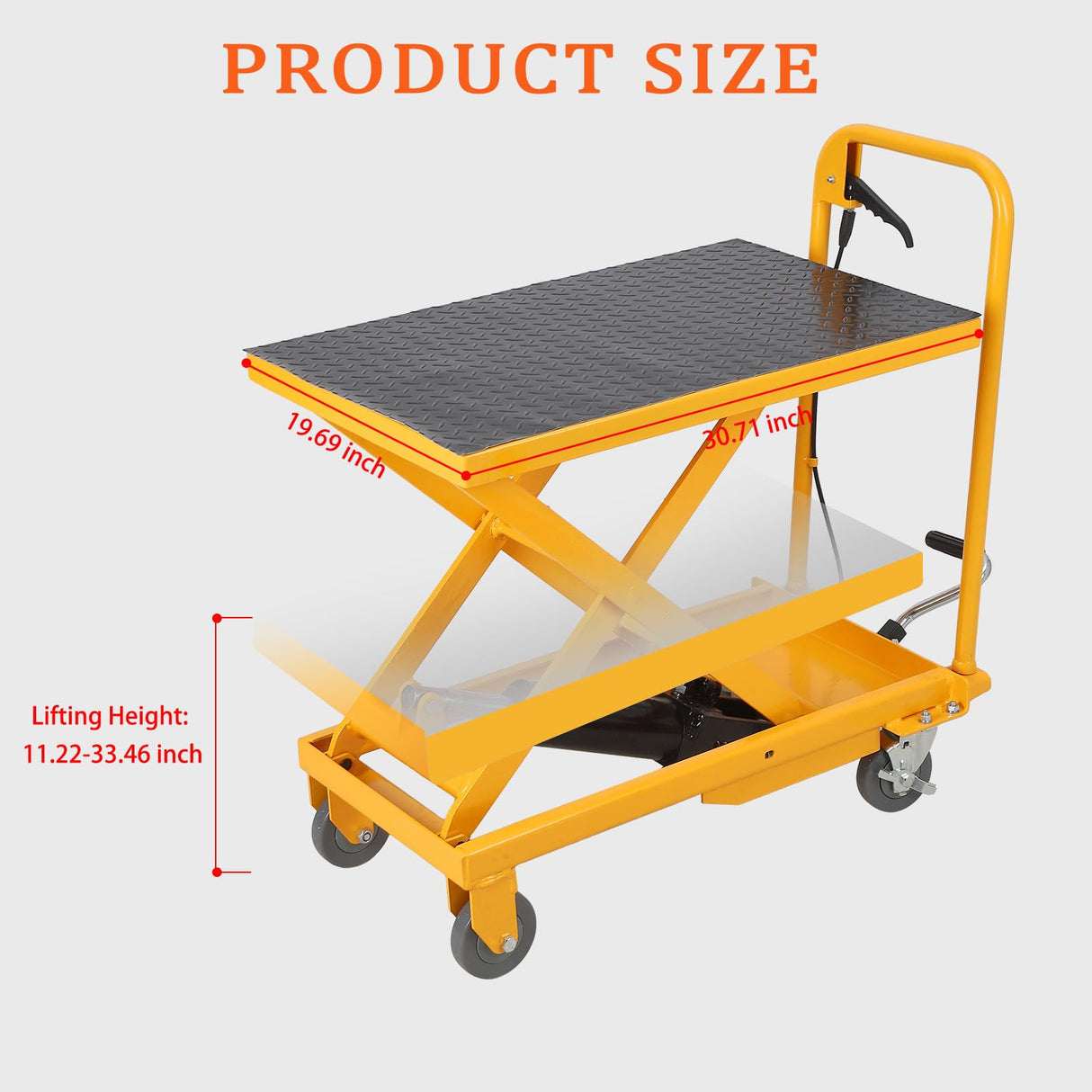 1100lbs Hydraulic Lift Table Cart, 34" Lifting Height, Manual Single Scissor Lift Table with 4 Wheels and Non-Slip Pad, Hydraulic Scissor Cart for Material Handling, Yellow EliteEdge