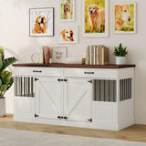 Large Dog Crate Furniture - Wooden Indoor Dog Kennel Furniture for 2 Dogs with 2 Drawers and Removable Divider, Heavy Duty Dog Crate Table, 63" L x 23.6" W x 31.5" H, White Faceket