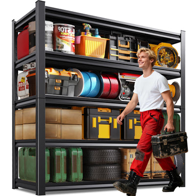 ZZXCBB Garage Shelving Heavy Duty, Adjustable 5-Tier Garage Shelves,3500LBS Metal Storage Shelves,Shelving Unit and Utility Storage Rack for Basement,Easy Assembly,Black 72''H x 59.1''W x 19.7''D