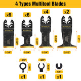 BTYEEUYI 18 PCS Titanium Oscillating Tool Blades Metal Cutting, Universal Multitool Blades for Metal Nails Wood Plastic and Hard Material, Multi Tool Blades Kits Fit Dewalt Ryobi Bosch Milwaukee BTYEEUYI