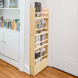 SweetBin Kids Bookshelf 4-Tier - Space-Saving Behind The Door Storage Shelf - Pine Wood Thin Bookshelf 4 Shelves Wall Mounted - Suitable for Children's Books in Bedroom, Living Room and Nursery SweetBin