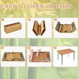 KingCamp Bamboo Folding Table Lightweight Camping Table with Adjustable Height Aluminum Legs 4-Fold Compact Small Portable Camp Tables for Travel RV Picnic Party Beach, 1-2 Person KingCamp