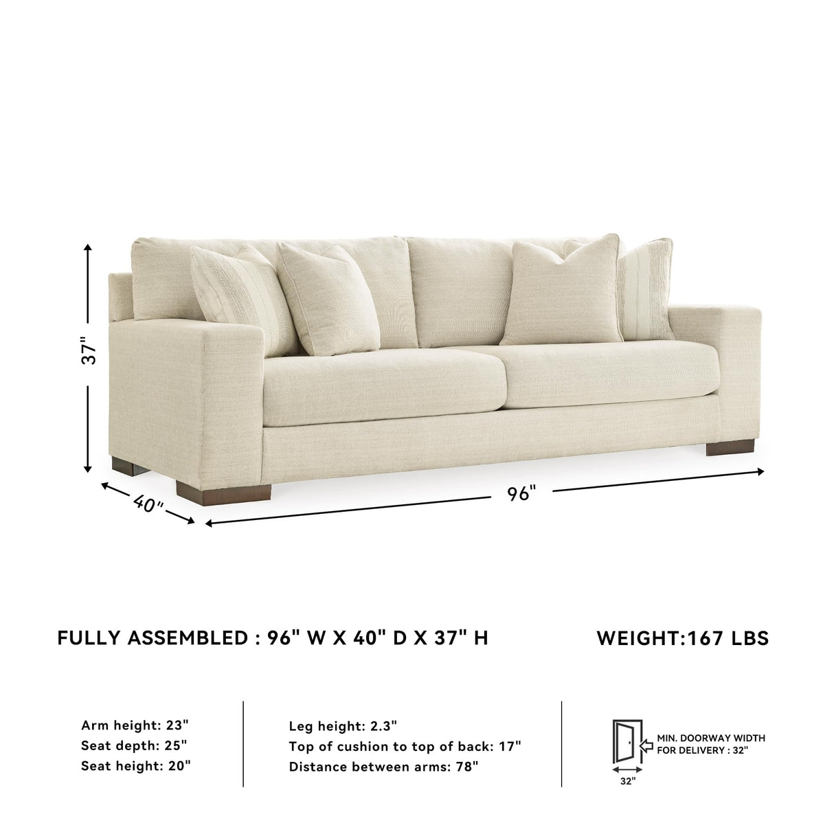 Signature Design by Ashley Maggie Contemporary Upholstered Sofa with Accent Pillows, Off-White Signature Design by Ashley