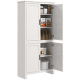 HOMCOM 64" Kitchen Pantry Cabinet, Freestanding Storage Cabinet with 4 Doors and 3 Adjustable Shelves for Dining Room, Antique White HOMCOM