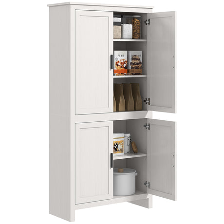 HOMCOM 64" Kitchen Pantry Cabinet, Freestanding Storage Cabinet with 4 Doors and 3 Adjustable Shelves for Dining Room, Antique White HOMCOM