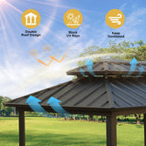 EROMMY 6' x 10' Hardtop Grill Gazebo, Outdoor Metal BBQ Gazebo with Double Galvanized Steel Roof, Permanent Grill Canopy with Side Shelves and Ceiling Hooks for Patio Deck Lawn Backyard Garden (Brown) EROMMY