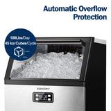 EUHOMY Commercial Ice Maker Machine, 100lbs/24H Stainless Steel Under Counter ice Machine with 33lbs Ice Storage Capacity, Freestanding Ice Maker. EUHOMY