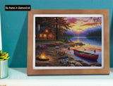 SKRYUIE 5D Sunset Lake Cabin Boat Diamond Painting Kits - DIY Diamond Art Kits for Adults Landscape, Full Round Drill - Crystal Cross Stitch - Adults Craft for Wall & Office Decor - 12x16 inch SKRYUIE