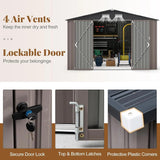 GVDV 10x14 FT Outdoor Metal Storage Shed, Durable Garden Shed with Updated Frame Structure for Backyard, Patio, Tool Storage, All-Weather Shelter for Bike, Gardening Tools, Lawn Mowers GVDV