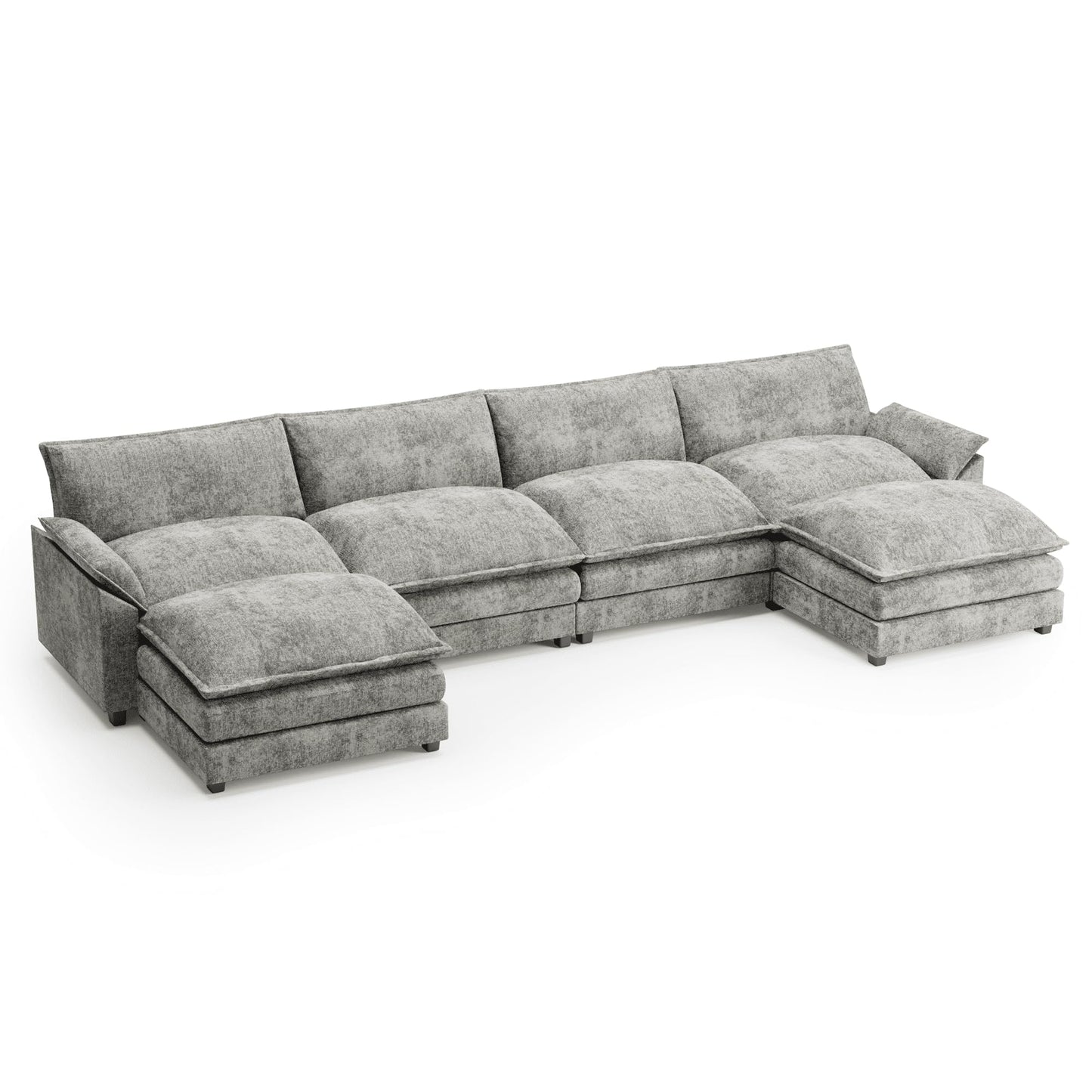 Shahoo Sectional Modular Sofa U Shaped Chenille Fabric Couch with High Supportive & Soft Sponges and Removable Ottoman, Sleeper Comfy Upholstered Furniture for Living Room, Grey