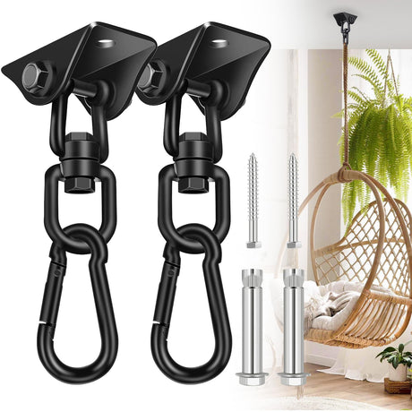 Hammock Hanging Kit 2 Pack, Porch Swing Hanging Kit 1200 Lb Capacity, Hammock Ceiling Hooks Heavy Duty 360°Rotating Hanging Swing Chair Hardware for Hammock Chair Stand, Porch, Yoga, Gym Feanron