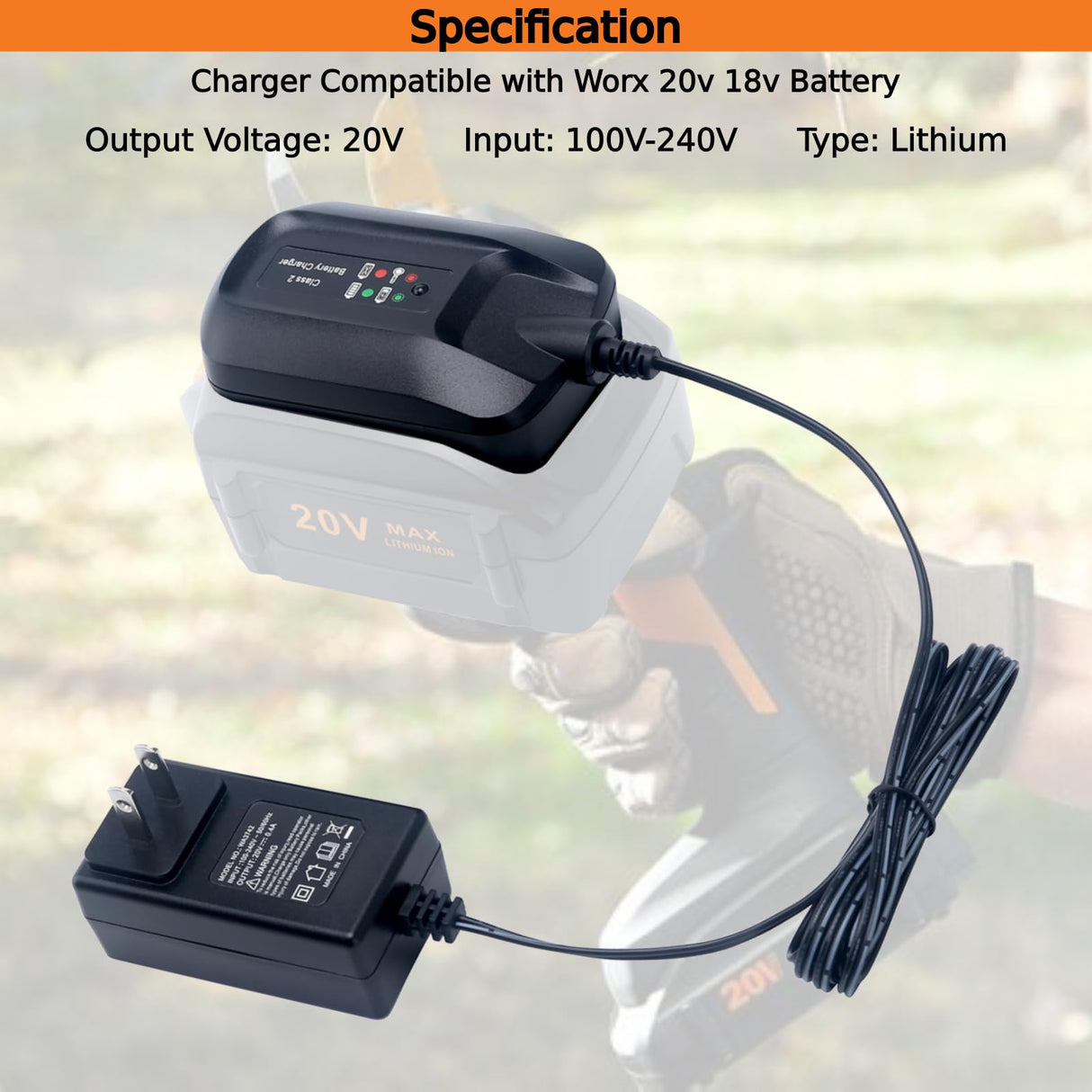 Tulepowceeng WA3742 Charger Compatible with Worx 20V Lithium Battery WA3525 WA3520 WA3578 Replacement for 20v Battery Charger WA3732 WA3875 WA3881 Tulepowceeng