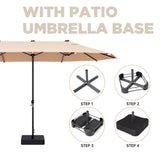 GDPFN 15FT Large Patio Umbrella with Base Included, Outdoor Deck Standing Umbrella with Crank Handle, Double-Side Rectangular Pool Umbrella for Outside, Market, Patio, Beige GDPFN