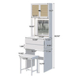 Rubikliss White Vanity with Lighted Mirror, Makeup Vanity Desk with Chair, Rattan Cabinet, 2 Drawers, 3 Lighting Modes Brightness Adjustable Small Space Saving Vanity Desk Makeup Table for Women Girls Rubikliss