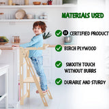 YK KIDS, Foldable Toddler Tower, Step Stool for Kids, Foldable Kitchen Tower for Kids, Step Stool with Safety Rail, Montessori Child Standing Tower (Natural) YK KIDS