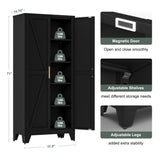 Washsemba 71'' Farmhouse Metal Storage Cabinet with Barn Doors,Steel File Cabinet for Home Office,Kitchen Pantry 4 Adjustable Shelves,Freestanding Cupboard for Kitchen,Home Office (Black) Washsemba