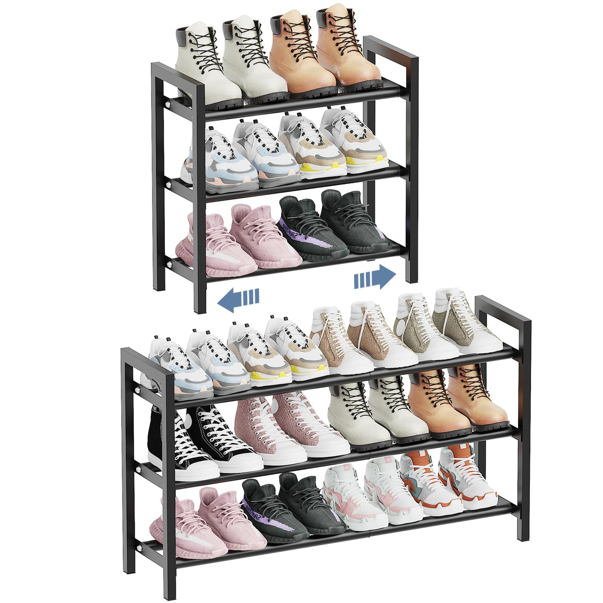 Mavivegue Expandable Shoe Rack for Closet, 3-Tier Shoe Organizer, Adjustable Shoe Rack for Front Door Entrance, Entryway Mavivegue