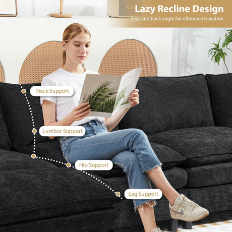 Oversize Loveseat Sofa Couch, 79'' Chenille Deep Seat Cloud Couch with Pillows and Cushion, Two Seater Comfy Love Seat for Living Room Bedroom Office,Black DecoraFlex
