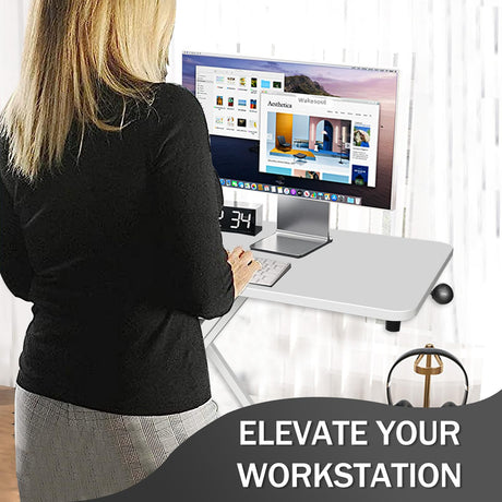 Aconcept Extra-Slim 24 x 14 White Lift Standing Desk Converter, Manual Adjustable Height Sit Stand up Desk Riser, Compact for Monitor or Laptop Workstation Aconcept