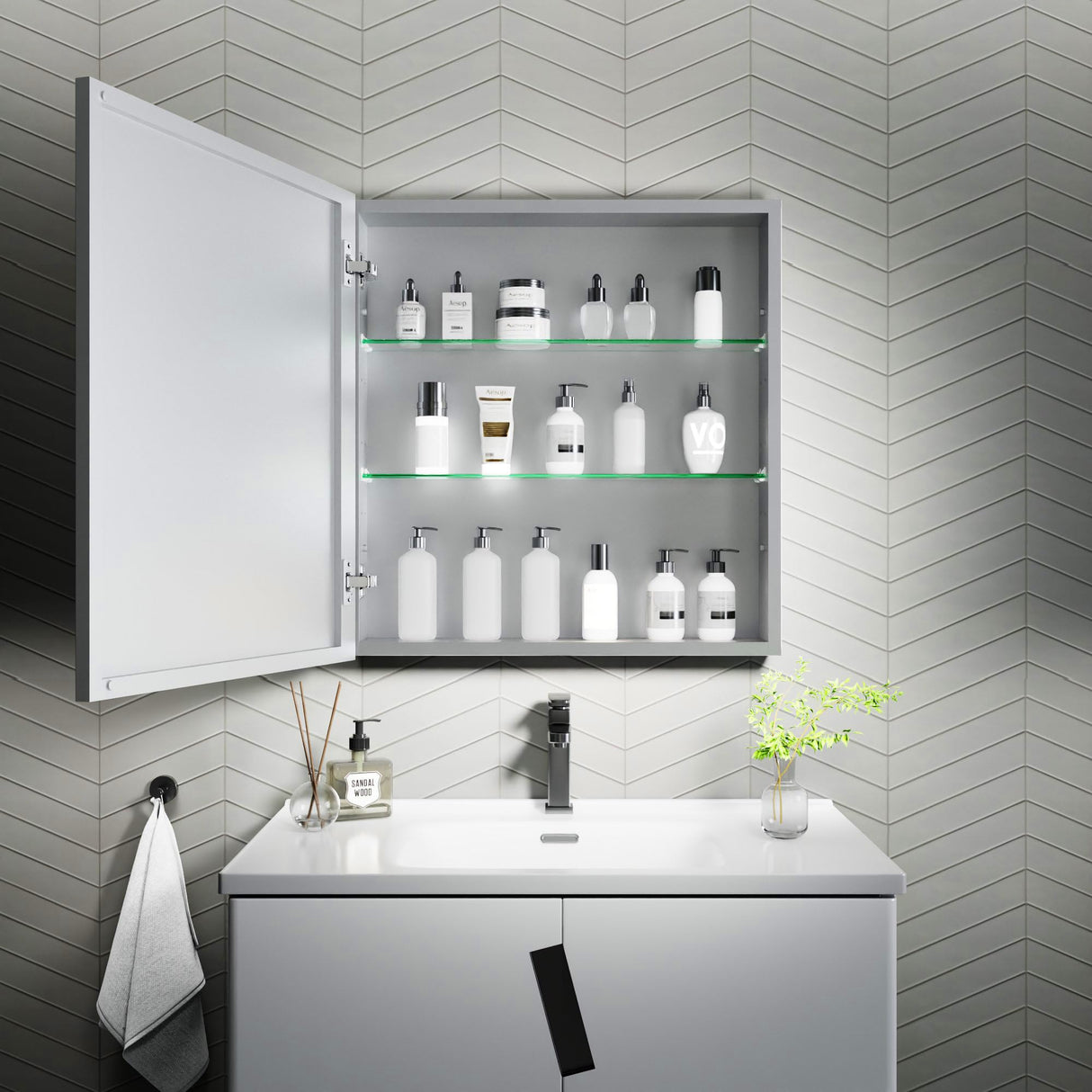 AZDHOME 24x26 Aluminum Alloy Frame Bathroom Medicine Cabinet Mirror,Recessed or Surface Mounted,Reversible L/R Door,Adjustable Shelves,Assembly Required AZDHOME