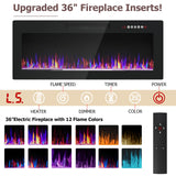 PRETZI Fireplace TV Stand with 36" Fireplace Up to 90" TVs,80" Entertainment Center with LED Lights,Remote Control,TV Media Console with Storage Cabinets for Living Room, Black PRETZI