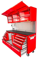 JEGS 72 in. 11-Drawer Rolling Tool Cabinet with Upper Storage [Red] JEGS