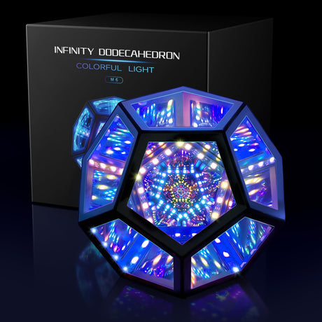 Infinity Mirror Light Infinite Dodecahedron Color Art Light for Gaming Room Decor 3D Hyper Cube RGBW Color Changing Night Lighting for Computer Gaming Desk Birthday Christmas Gift MITO